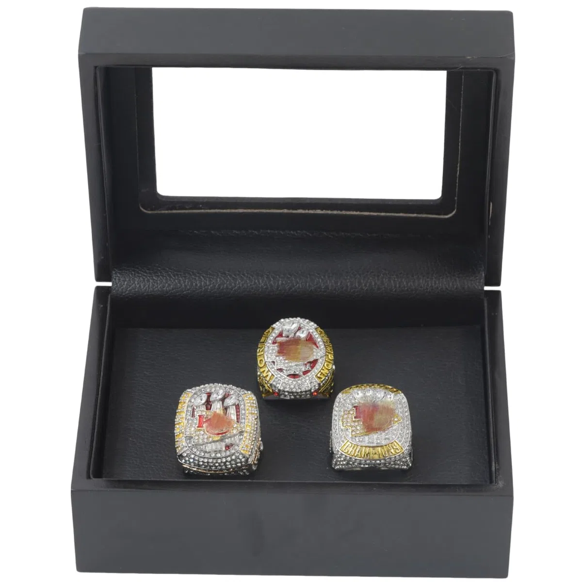 2019, 2022, 2023 Football Championship Ring-Set, Super Bowl KC Championship Ring mit Display-Box, Andenken, tolles Geschenk für Sportsammler und Fans