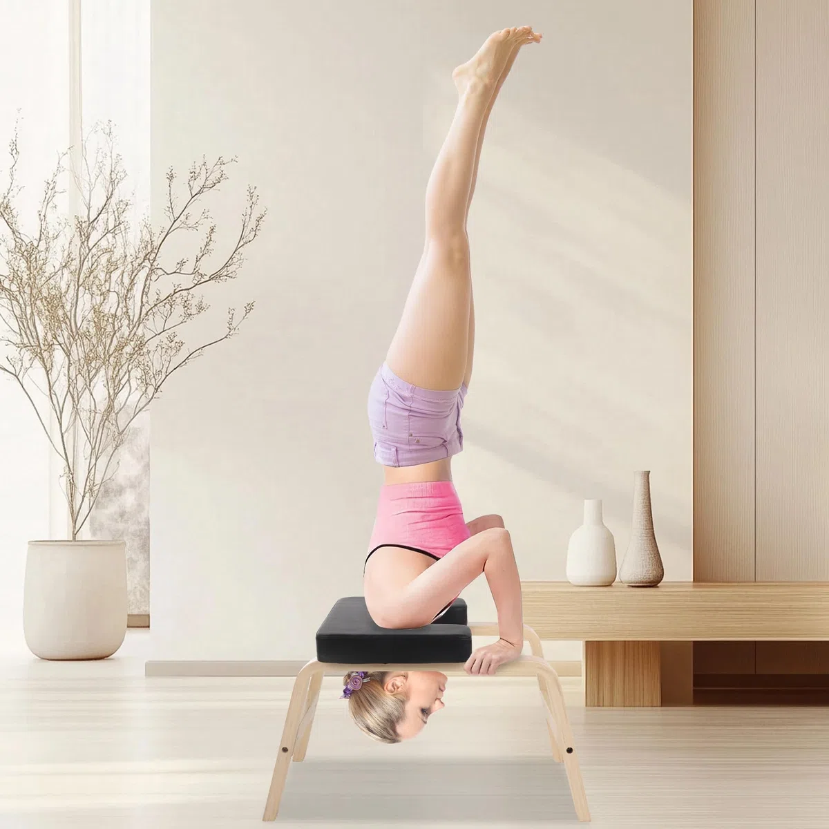 REDCAMP Yoga kopfstandhocker, Yoga Inversion Bank mit Holzrahmen und PU Pads, Entlasten Müdigkeit Balance Training, Loading 330Lbs