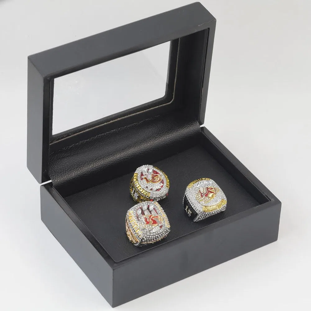2019, 2022, 2023 Football Championship Ring-Set, Super Bowl KC Championship Ring mit Display-Box, Andenken, tolles Geschenk für Sportsammler und Fans