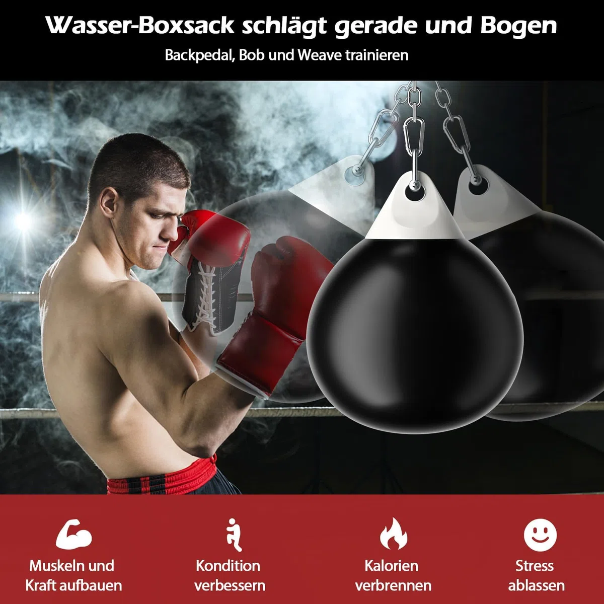 COSTWAY Ø45cm/55cm Wasserboxsack, 50 kg/80kg Boxing Punching Bag mit Verstellbarer Metallkette, Sicherheitsschnallen & Wasserschlauch, Punchingsack für Erwachsene & Kinder