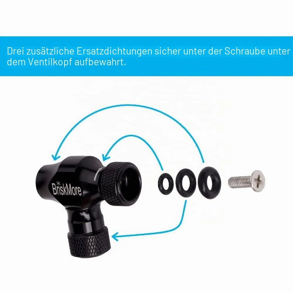 BriskMore CO2 Inflator Kit für Fahrradreifen, Presta- und Schrader-Ventil kompatibel, Fahrradreifenpumpe für Mountain- und Rennräder, inklusive Isoliermanschette