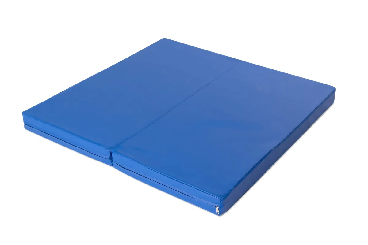 Jeflex - blaue klappbare Weichbodenmatte & Turnmatte 100 x 100 x 8 cm MADE IN GERMANY/faltbare Gymnastikmatte/platzsparende Fitnessmatte & faltbare Yogamatte/dicke Sportmatte für Kinderzimmer