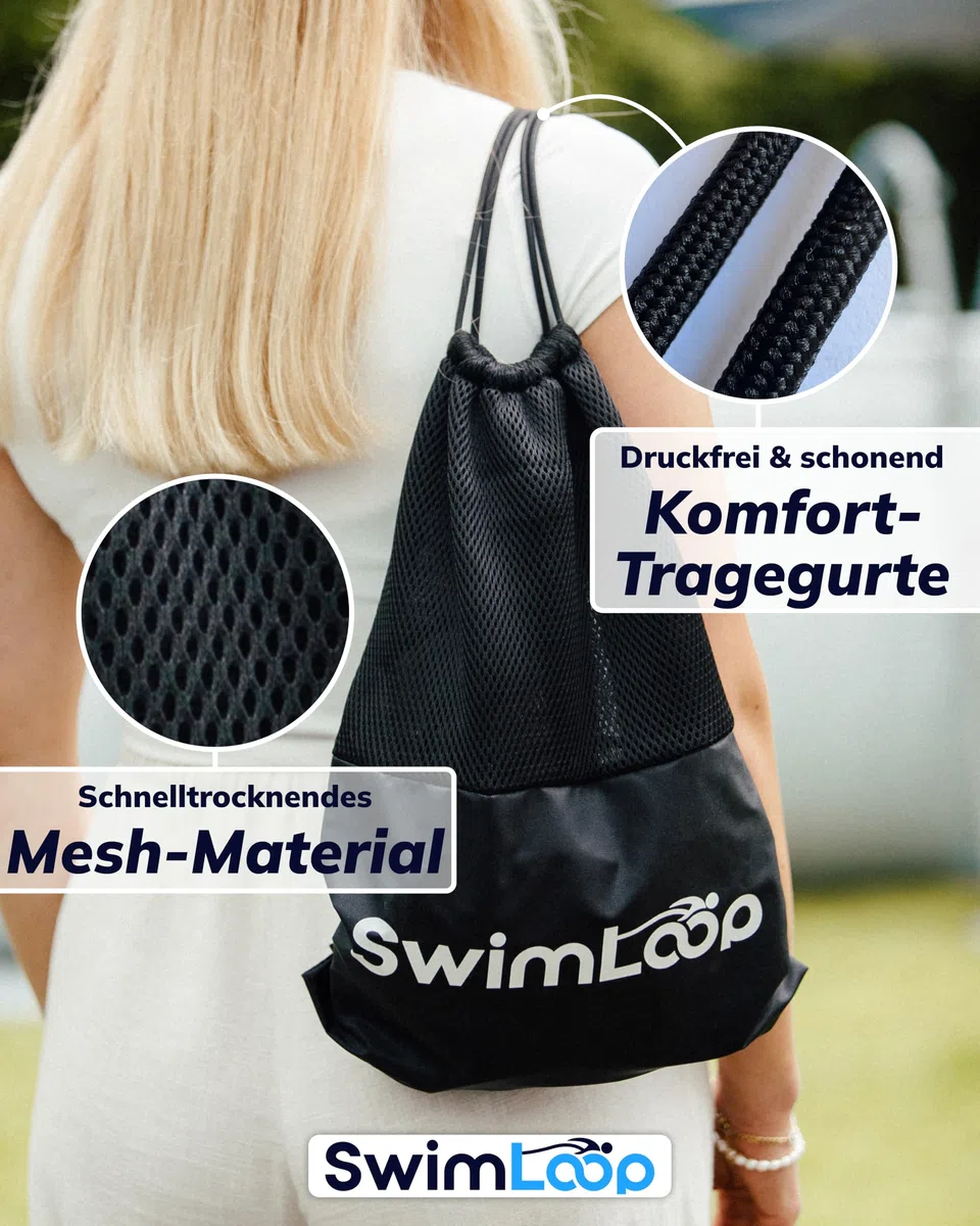 Premium Schwimmgurt Schwimmtrainer mit 2 x 2 Meter elastischen Gummibändern - Zugseil - Schwimmseil für Pool wie Gegenstromanlage zum Einhängen - Bauchgurt mit Schwimmband Widerstandstraining