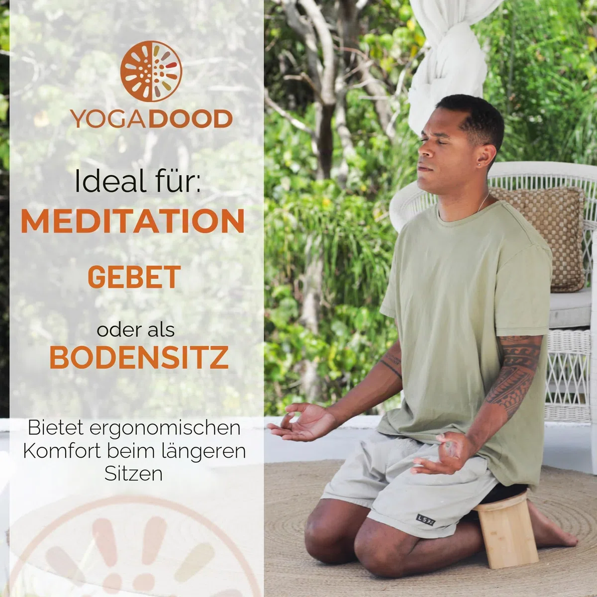 Faltbare Meditationsbank mit Samtkissen & Tragetasche - Bambus Yoga Hocker Seiza Gebetsbank Reise Meditationssitz - Bequemer Kniestuhl für Achtsamkeit Zen Praxis Meditationshocker, YD002