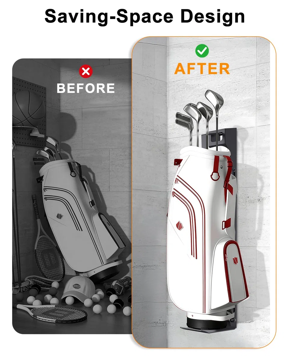 Golftaschen-Aufbewahrungsregal, Wandhalterung, Golftaschenregal für Garage, Golftaschenständer für Display, Golftaschenhalter für Wand, Golfzubehör für Herren, höhenverstellbar, Schwarz