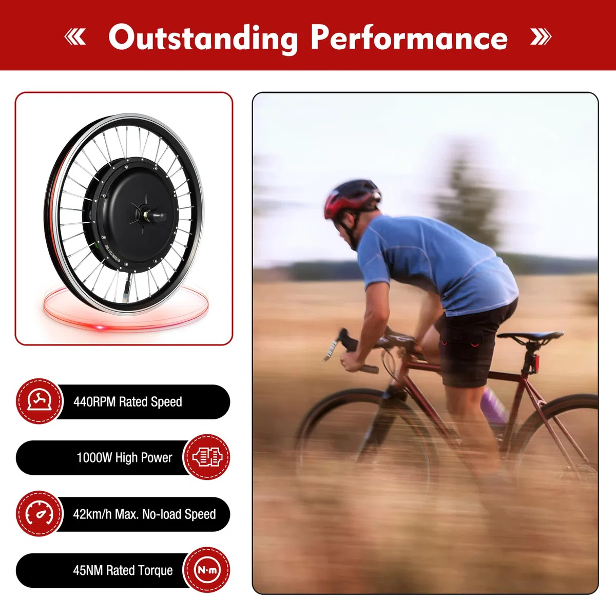 E-Bike Umbausatz 20 Zoll Vorderrad 48V 1000W | Aluminiumlegierung Bürstenloser Controller mit LED-Anzeige, 3-Gang Geschwindigkeitsregelung, Pedal-Hilfssensor