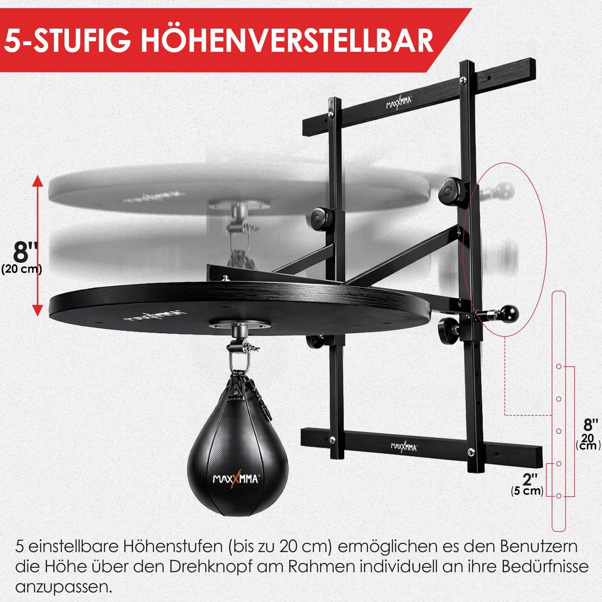 MaxxMMA Speed Bag Platform Kit für Intensives Boxtraining, zur Wandmontage, Höhenverstellbar, Stabile 24" Holzplattform, Ideal für das Heim-Fitnessstudio + patentierter Reaktionsball