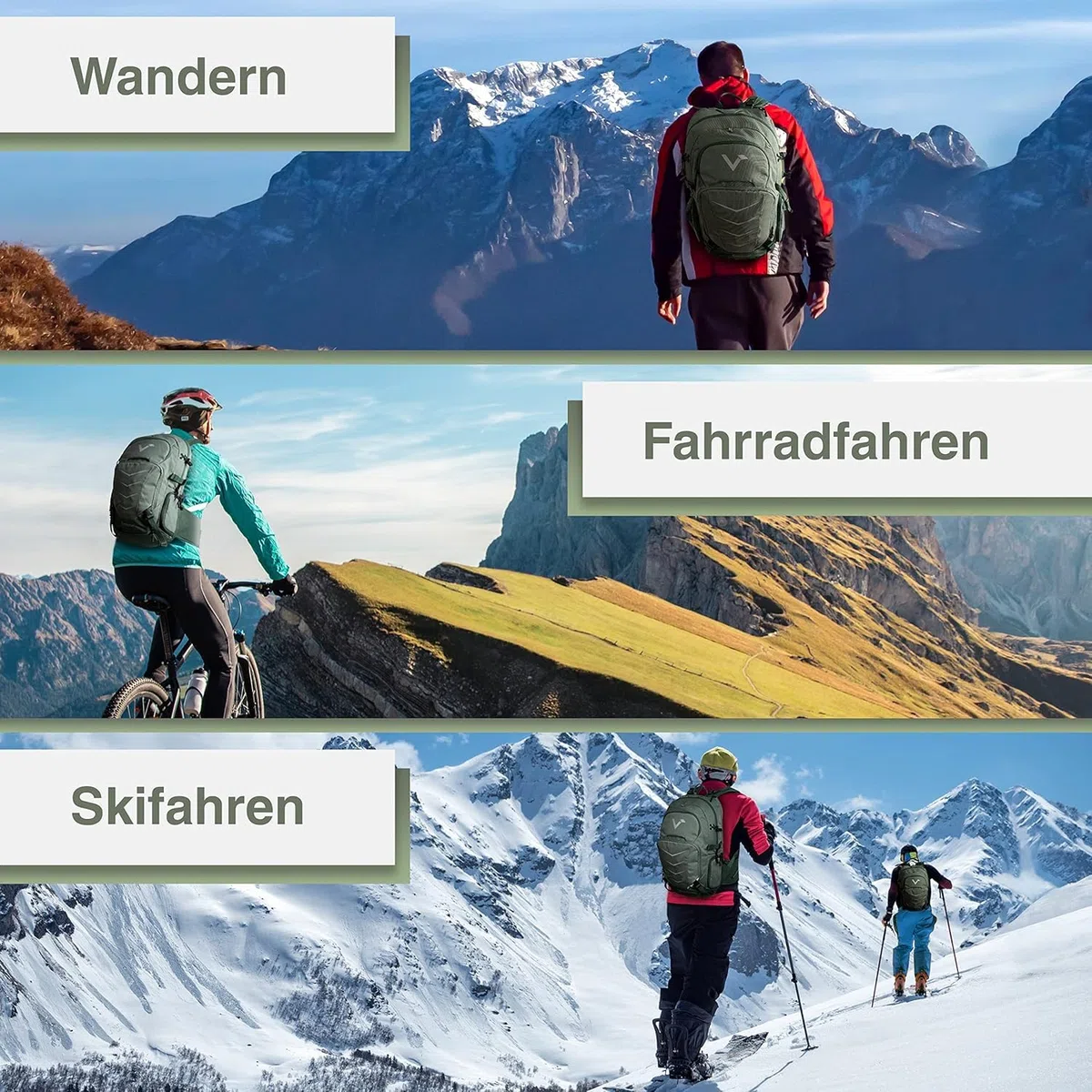Valkental - Innovativer Rucksack mit perfekter Aufteilung (22L) Erweiterbares Volumen (Kein Schwitzen) Wanderrucksack, Trekkingrucksack, Fahrradrucksack & Outdoor Rucksack - Wasserfest & Reflektierend