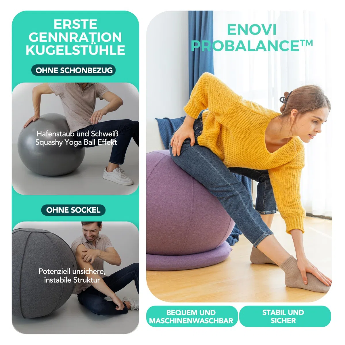 ProfiBalance Gymnastikball mit Abdeckung, Pezziball, Sitzball Büro