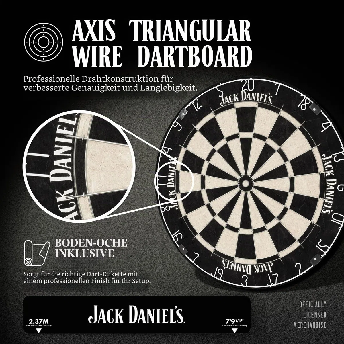 Offiziell lizenziertes Jack Daniel's bedruckte Dartpfeile in Schwarz inklusive Dartscheibe | JD Logo (CAB512), L