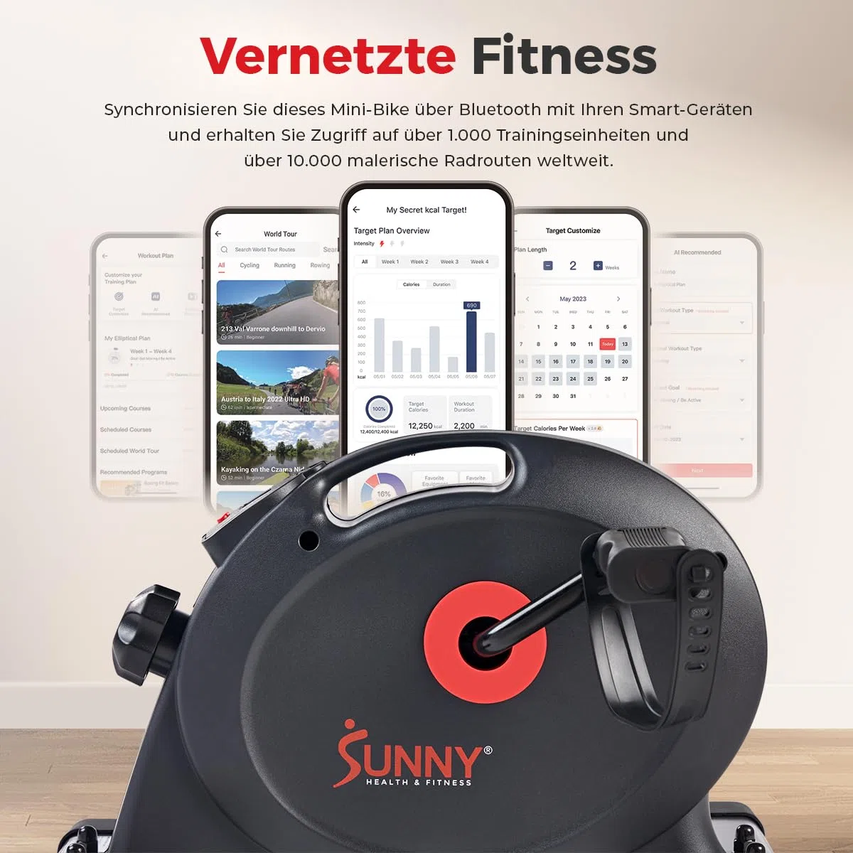 Sunny Health & Fitness Smart-Heimtrainer, Untertisch-Mini-Pedaltrainer mit Doppelfunktion für Senioren, Cardio-Training zu Hause, optional mit kostenloser SunnyFit-App & Magnetic