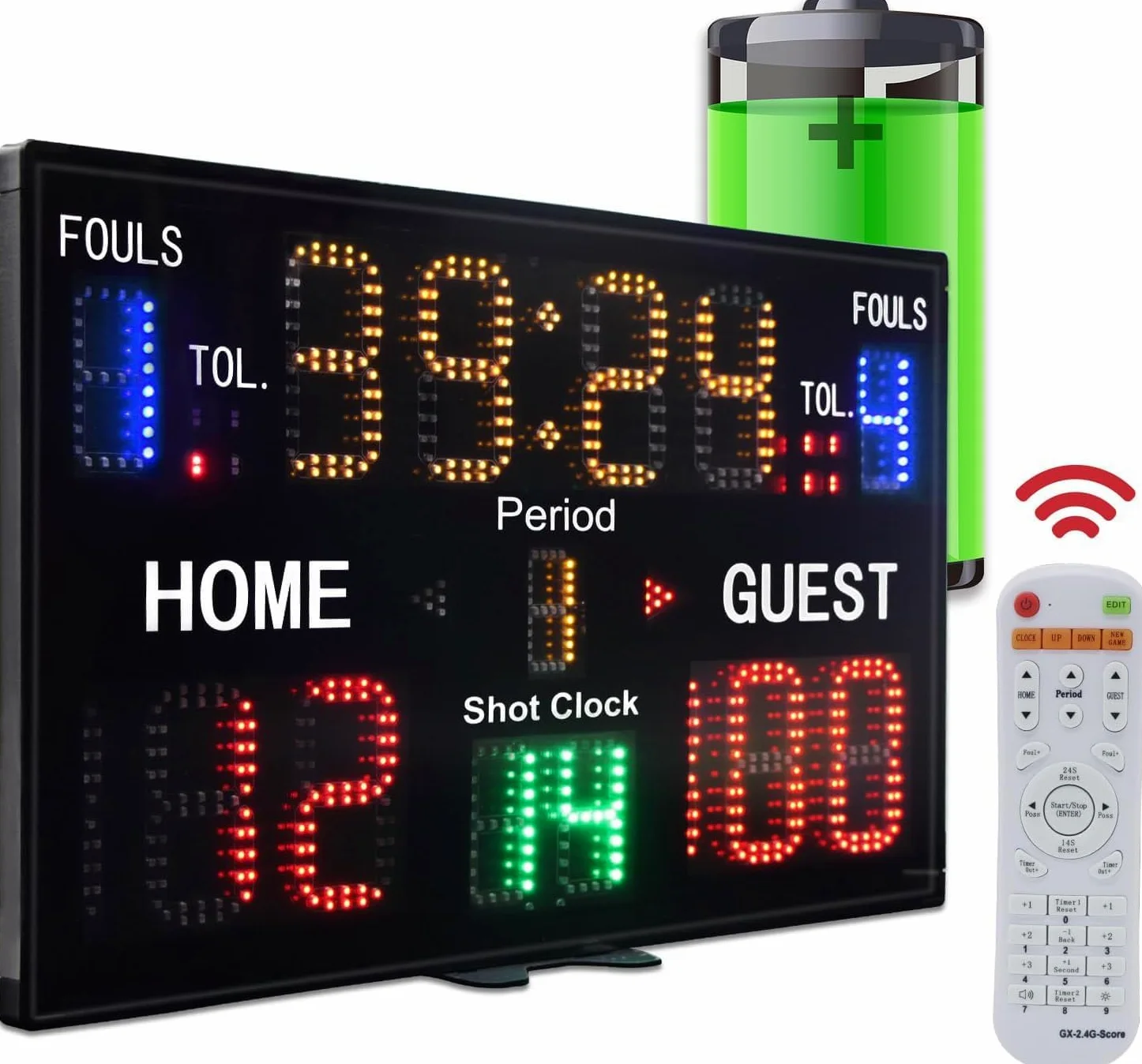 YZ LED Basketball Anzeigetafel mit Schussuhr, Tragbare Anzeigetafel Basketball, Digitale Anzeigetafel mit Fernbedienung, Elektronische Anzeigetafel mit Timer Uhr, Digital Score Keeper Outdoor