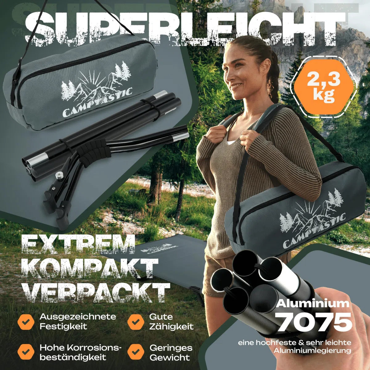 Feldbett Ultraleicht kompakt | Campingbett klappbar robust | Tragbare Campingliege für Wandern Outdoor Camping