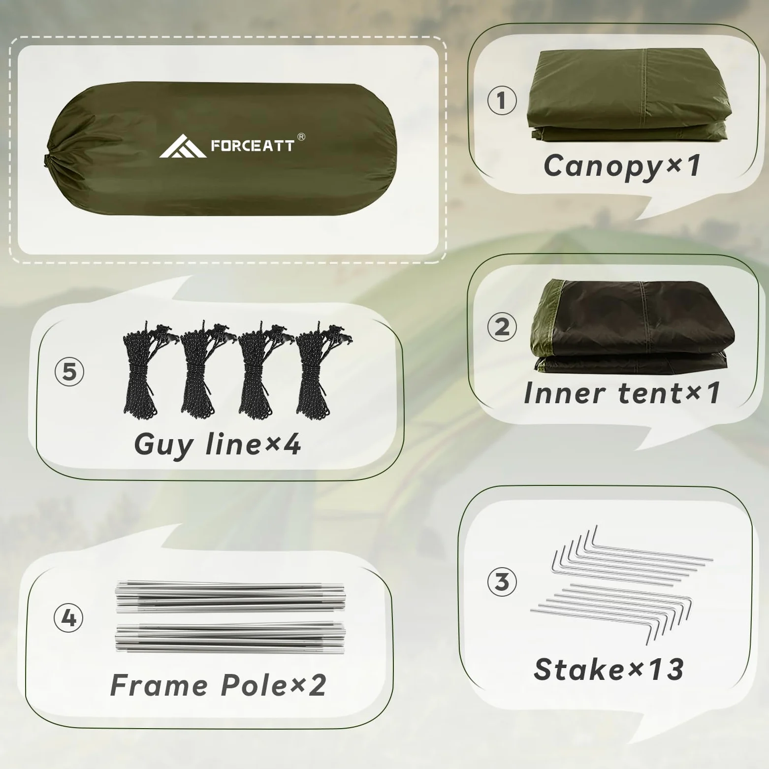 Forceatt Zelt 2-4 Personen Camping Wasserldicht 3-4 Saison,Ultraleicht Zelte Mit Kleinem Packmaß, Kuppelzelt Sofortiges Aufstellen Für Trekking, Outdoor, Festival