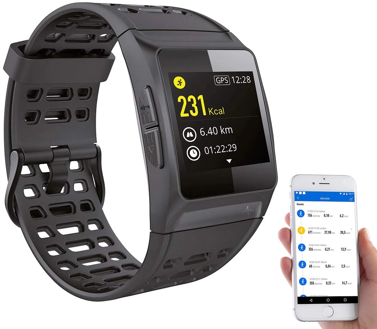 Newgen Medicals Smartwatch GPS Puls: GPS-Sportuhr, Bluetooth, Fitness, Puls, Nachrichten, Farbdisplay, IP68 (Fitnessuhr mit GPS, Smartwatch GPS wasserdicht, Entfernungsmesser)