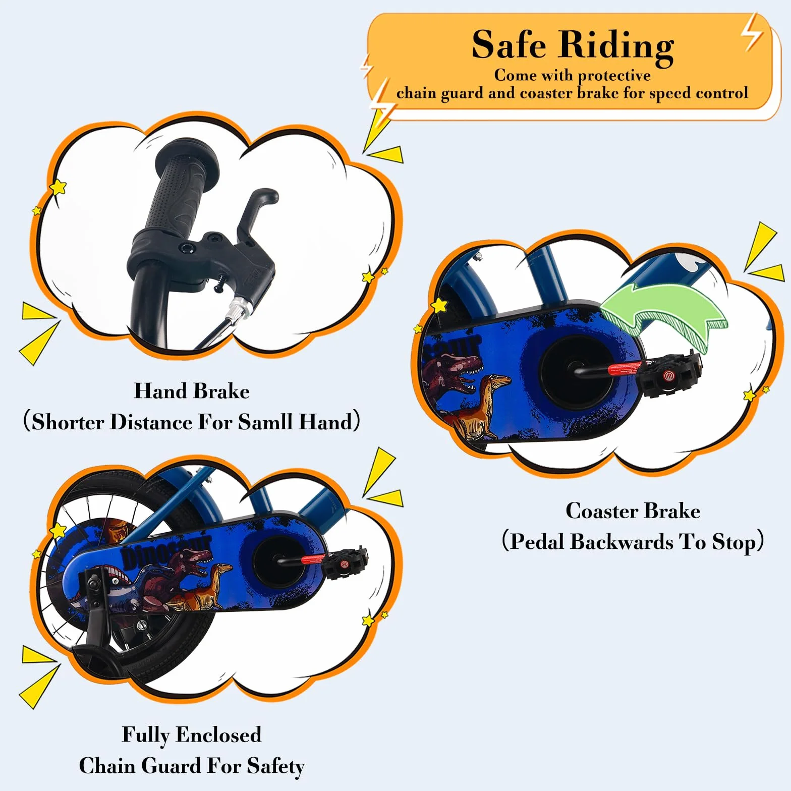 RULLY Dinosaur Kinderfahrrad für Jungen von 2-7 Jahren, 12, 14, 16 Zoll BMX-Stil Kinderfahrräder mit Stützrädern, Kinderfahrrad für Kleinkinder