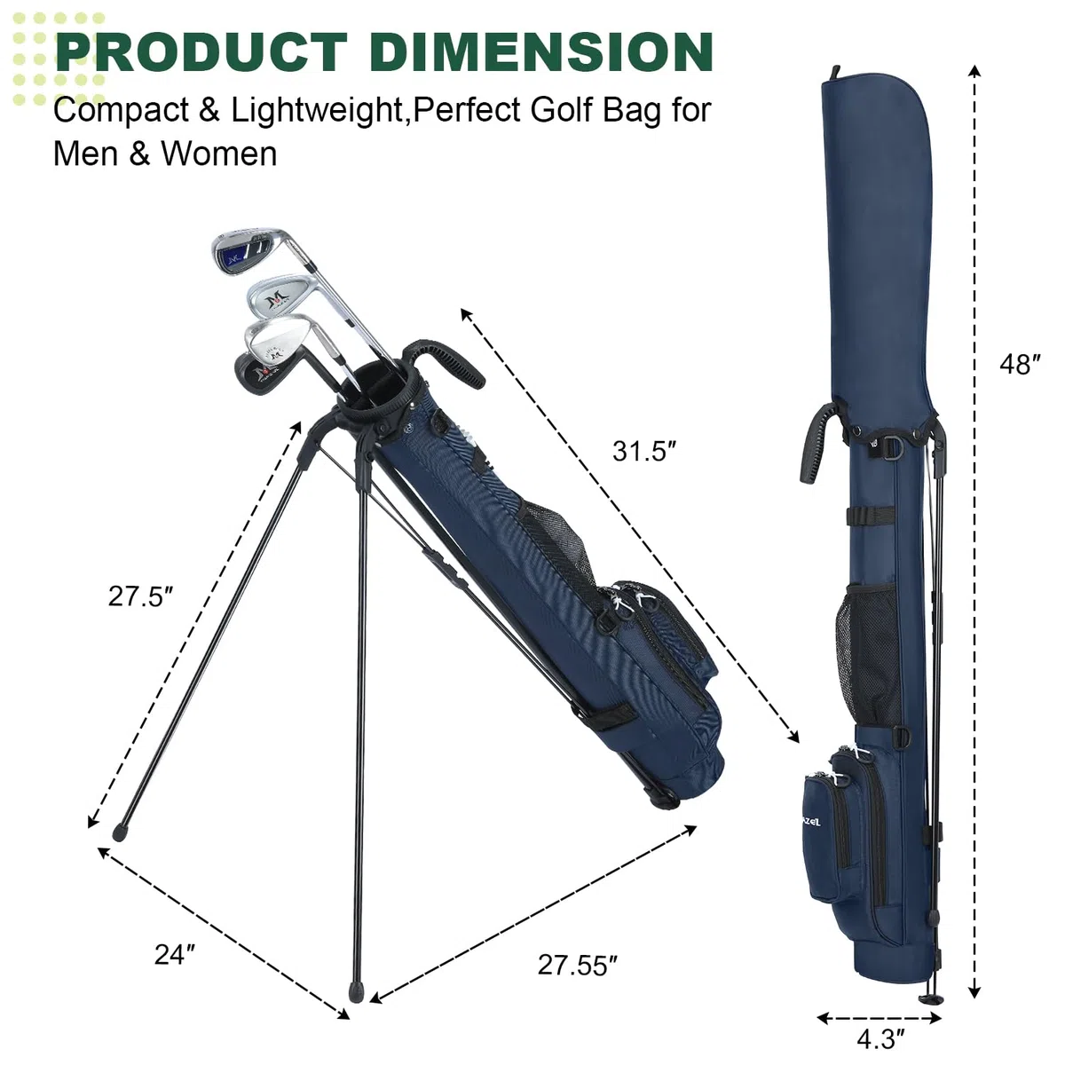 MAZEL Golftasche, 2-Wege-Trennwand, 2 Taschen, verstellbare Schultergurte, hochwertiges 900D-Nylon, leichtes Material, Bleistift-Golftasche für Männer und Frauen