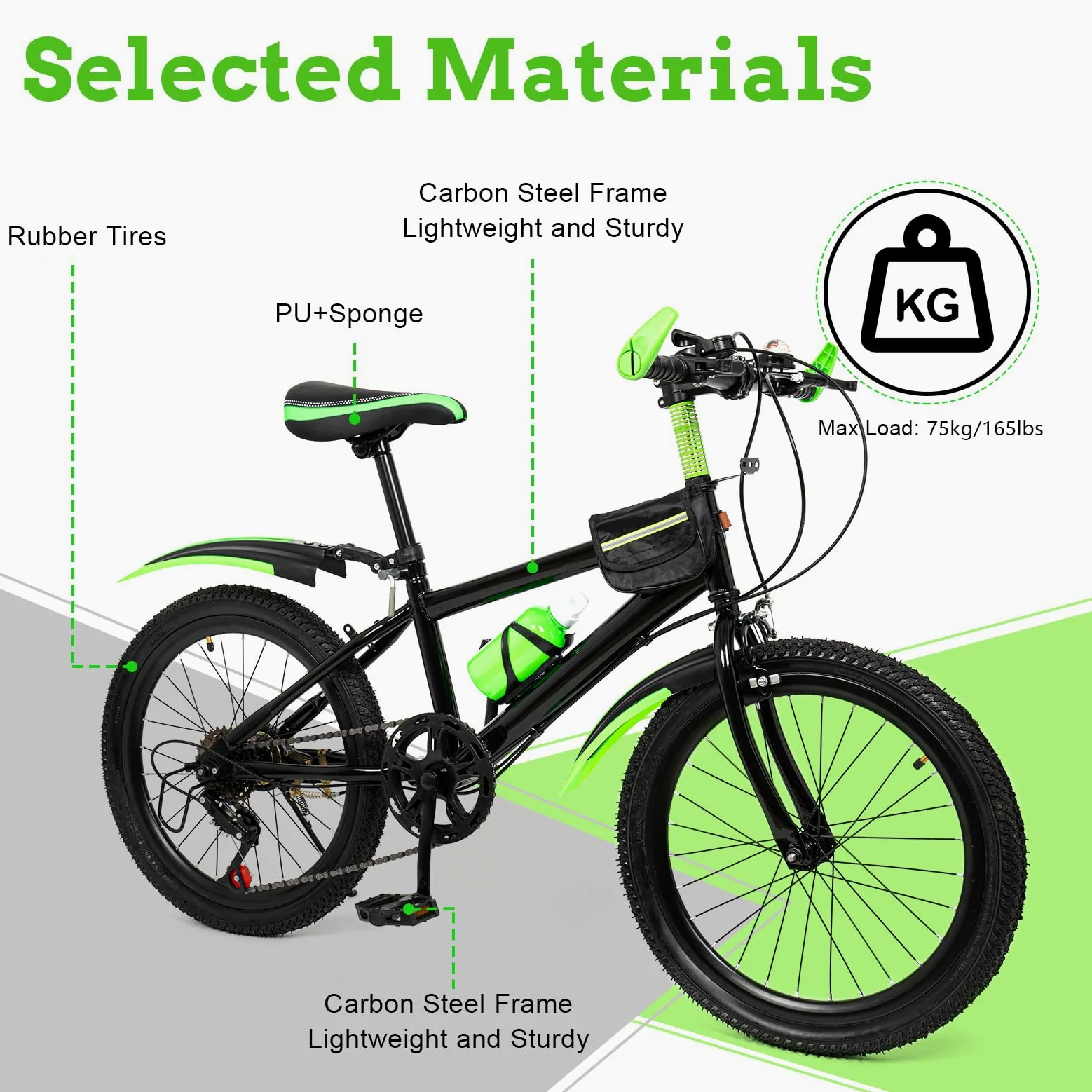 Mountainbike 20 Zoll Kinderfahrrad für Jungen & Mädchen, 7 Gang Mountainbike mit Schutzblech, Wasserflasche, Kompassglocke, Tragfähigkeit 85 kg, für Kinder von 8-13 Jahren