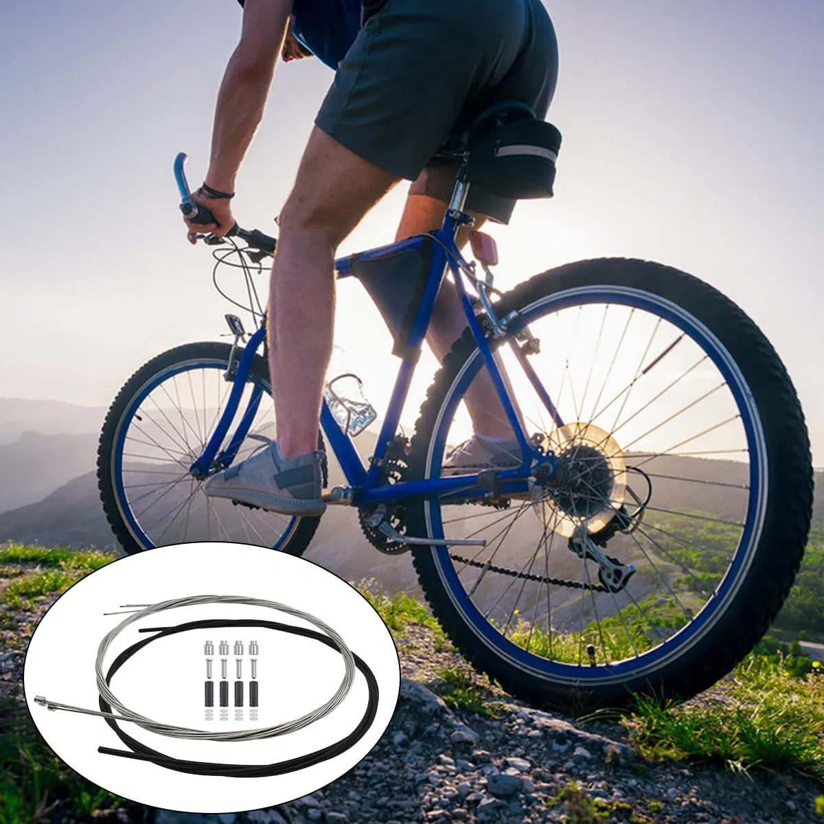 Fahrrad-Schaltzug-Set, 4 Stück Schaltzug und eine 2 m Fahrrad-Schaltzugaußenhülle, Fahrrad-Schaltzugdraht für Mountain- und MTB-Rennrad mit 2 kostenlosen O-Ringen, 4 Endhülsen und 4 Endkappen
