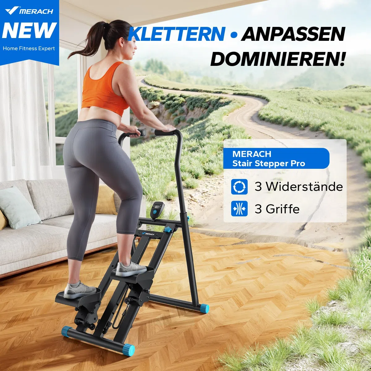 MERACH 2026 Stair Stepper Pro,Stairmaster für Zuhause mit Einstellbarem 3 Stufen Widerstand,Folding Cardio Vertical Climber Maschine Treppenmeister mit Verstellbare Lenker für Home Büro Fitnessgerät