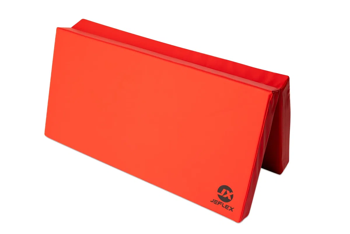 Jeflex - rote klappbare Weichbodenmatte & Turnmatte 100 x 100 x 8 cm MADE IN GERMANY/faltbare Gymnastikmatte/platzsparende Fitnessmatte & faltbare Yogamatte/dicke Sportmatte für Kinderzimmer