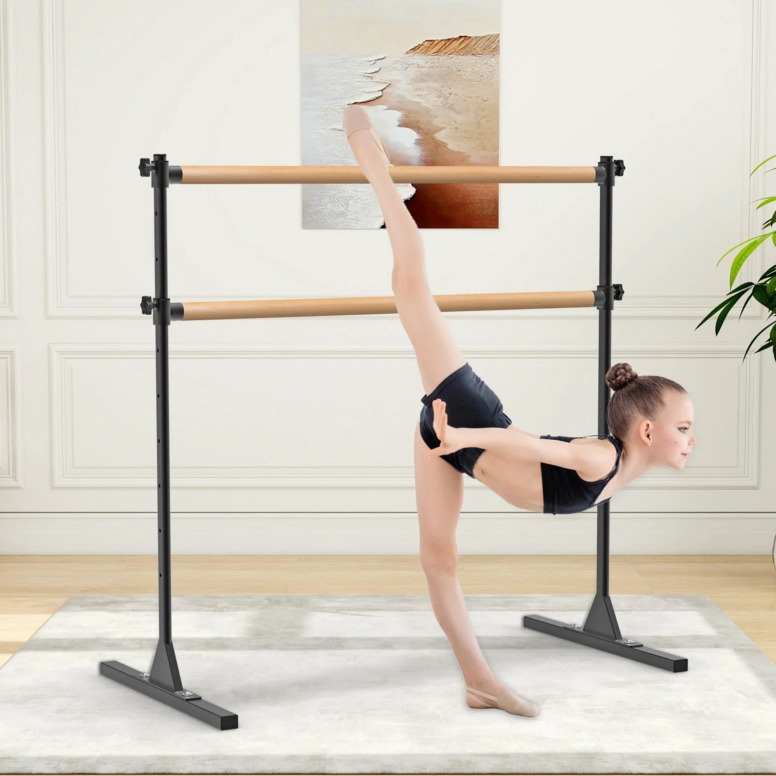 BeneLabel Ballettstange Freistehend, 10 Höhenverstellbare Ballet Stange Kinder Mädchen Tragbare Tanzstange Erwachsene Zuhause Mobile Boden Fitness Yoga Stretchstange