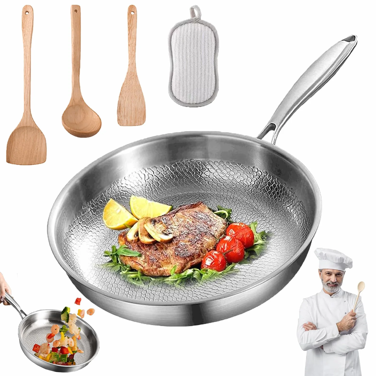 Titan Pfanne, Titanpfanne Mit Deckel und Spatel, Titanium Pfanne für Non-Stick, TitanPfanne Unbeschichtet, Kratzfest, Geeignet für Alle Herdarten (Ohne Deckel, 28cm)