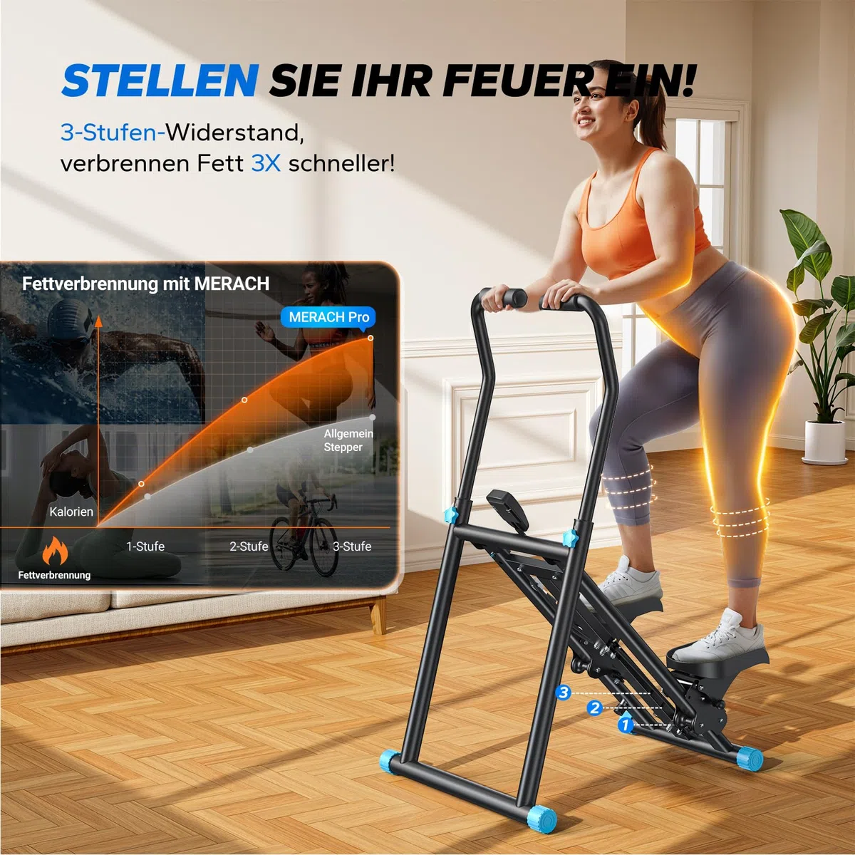 MERACH 2026 Stair Stepper Pro,Stairmaster für Zuhause mit Einstellbarem 3 Stufen Widerstand,Folding Cardio Vertical Climber Maschine Treppenmeister mit Verstellbare Lenker für Home Büro Fitnessgerät