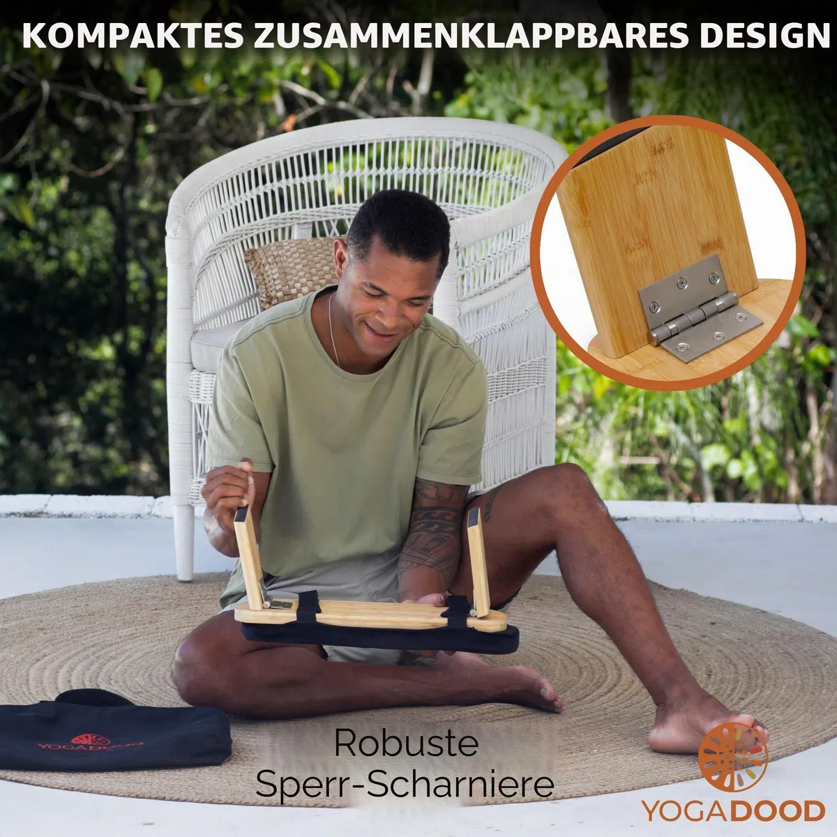 Faltbare Meditationsbank mit Samtkissen & Tragetasche - Bambus Yoga Hocker Seiza Gebetsbank Reise Meditationssitz - Bequemer Kniestuhl für Achtsamkeit Zen Praxis Meditationshocker, YD002