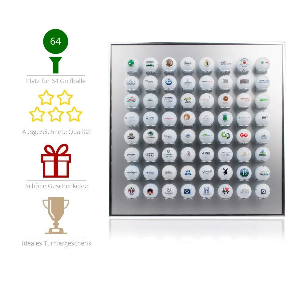 KNIX Premium Golfball Setzkasten aus Aluminium für 12, 24, 36, 48, 64, 80 oder 140 - Schaukasten, Golf-Regal Vitrine Display