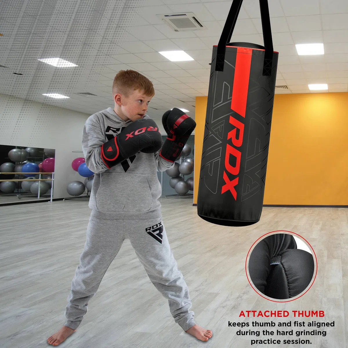 RDX Gefüllt Boxsack Kinder,60 cm Hängend Box Set Für Boxen Kickboxen MMA Muay Thai Karate, Punchingsäcke für Jungen Mädchen, Maya Hide Leder Kids Punching Bag