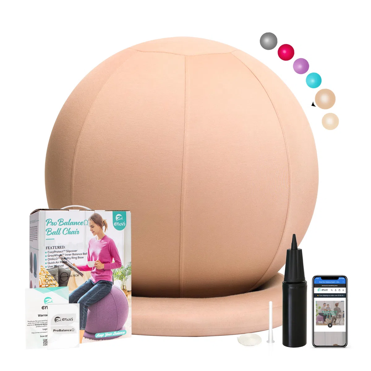ProfiBalance Gymnastikball mit Abdeckung, Pezziball, Sitzball Büro