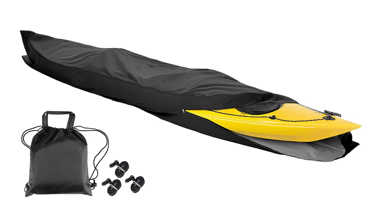 LDIW Universal Kajak Abdeckung, Vollständig Umlaufende Kanu Abdeckung 420D Wasserdicht und UV-beständig Staubschutzschild für Kanu Kajak Boot,Schwarz,18FT: 5.5mx1m