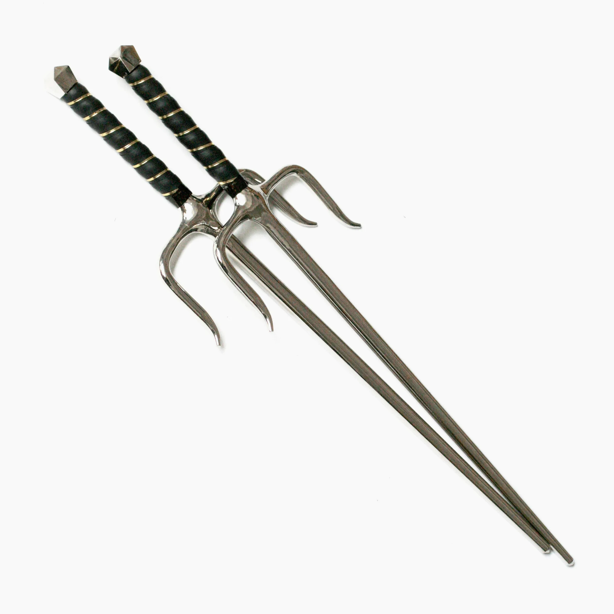DEPICE Trainingswaffe Sai-Gabeln - Rundes Profil - Paar, Chrom, w-sac