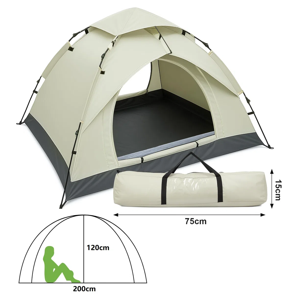 Pop-up-Zelt für 2–3 Personen, wasserdichtes Kuppelzelt mit UV-Schutz, leichtes Campingzelt mit Tragetasche, Kuppelzelt für Wandern, Outdoor & Backpacking