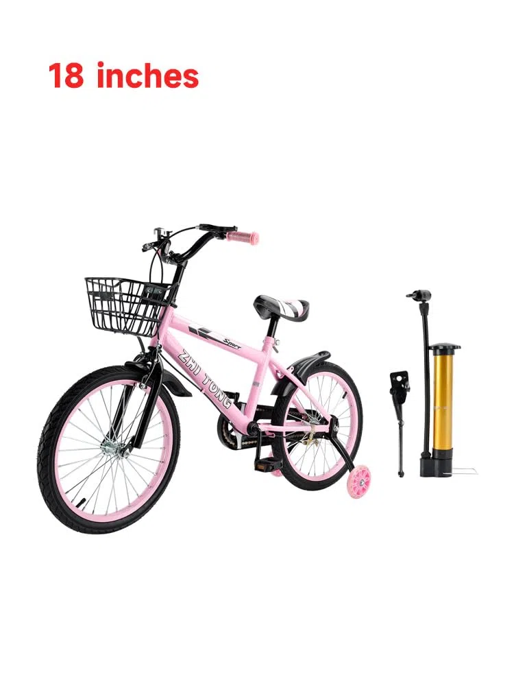 18 Zoll Kinderfahrrad, Verstellbarer Sitz & Lenker, Kohlenstoffstahlrahmen, Doppelbremsen, Stoßfeste Speichenräder, Magnetische Blitzräder, Abnehmbare Stützräder, Jungen/Mädchen Fahrrad