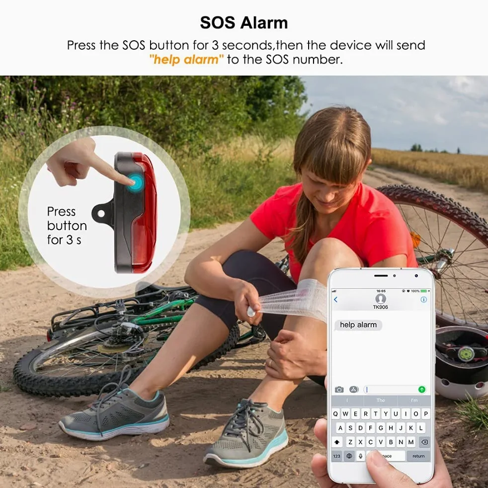 TKMARS TK906 GPS-Tracker Fahrrad, GPS Ortungsgerät für E-Bike Roller Motorrad Lenker, Echtzeit Peilsender und wasserdicht, 1800mAh-Akku, SOS-Alarm, kostenlose APP/Webplattform ohne ABO