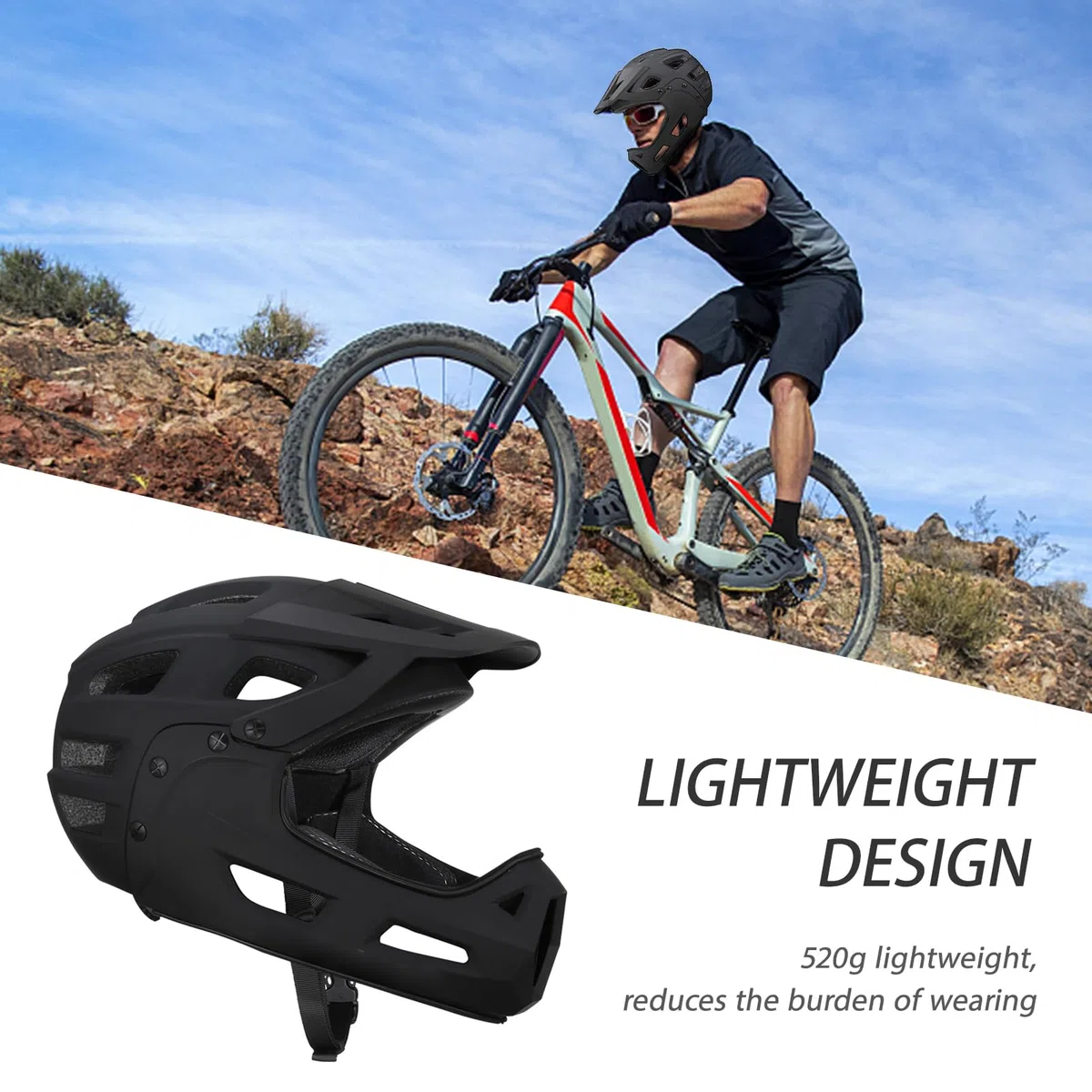 Mountainbike Helm, Integralhelm, Fahrradhelm für Erwachsene, Motorradhelme für Männer Herren Damen mit Abnehmbarem Kinnschutz und Visier zum Mountainbiken