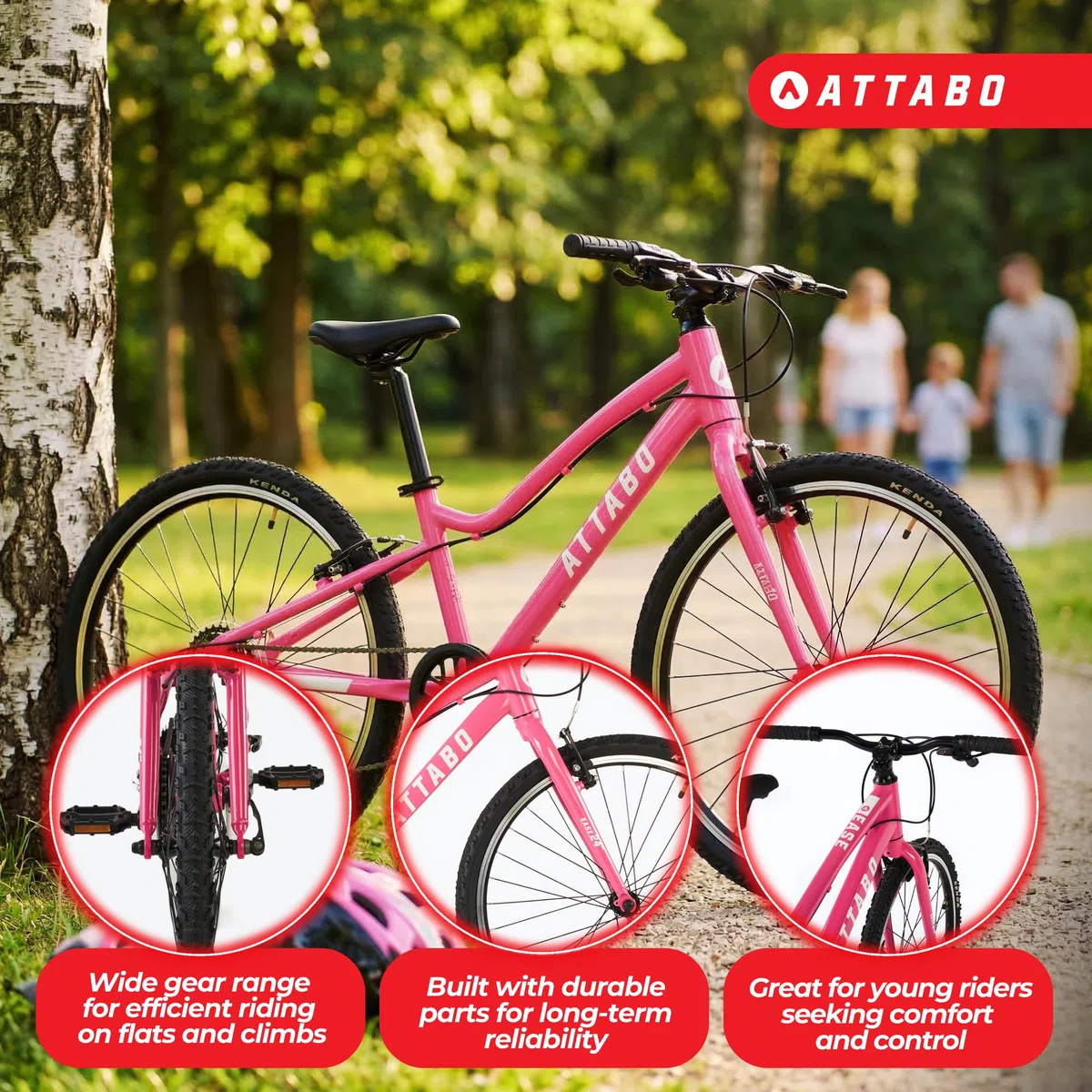 ATTABO Leichtes Kinderfahrrad 10 kg – Fahrrad für Mädchen – Aluminium 6061 – 24 Zoll Rosa – für Schulweg und Ausflüge 7 bis 11 Jahre