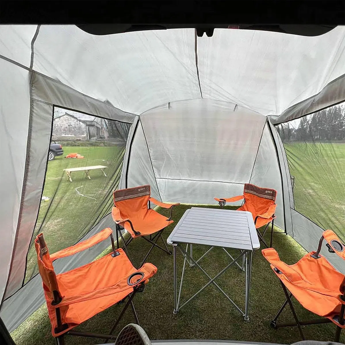SUV Tent, Camping Tailgate Attachment Shelter, Oxford and Polyester Fabric with Gauze, Foldable UV-Proof Car Extension for Road Trips, Outdoor Adventures and Tailgating, 485x240x195cm