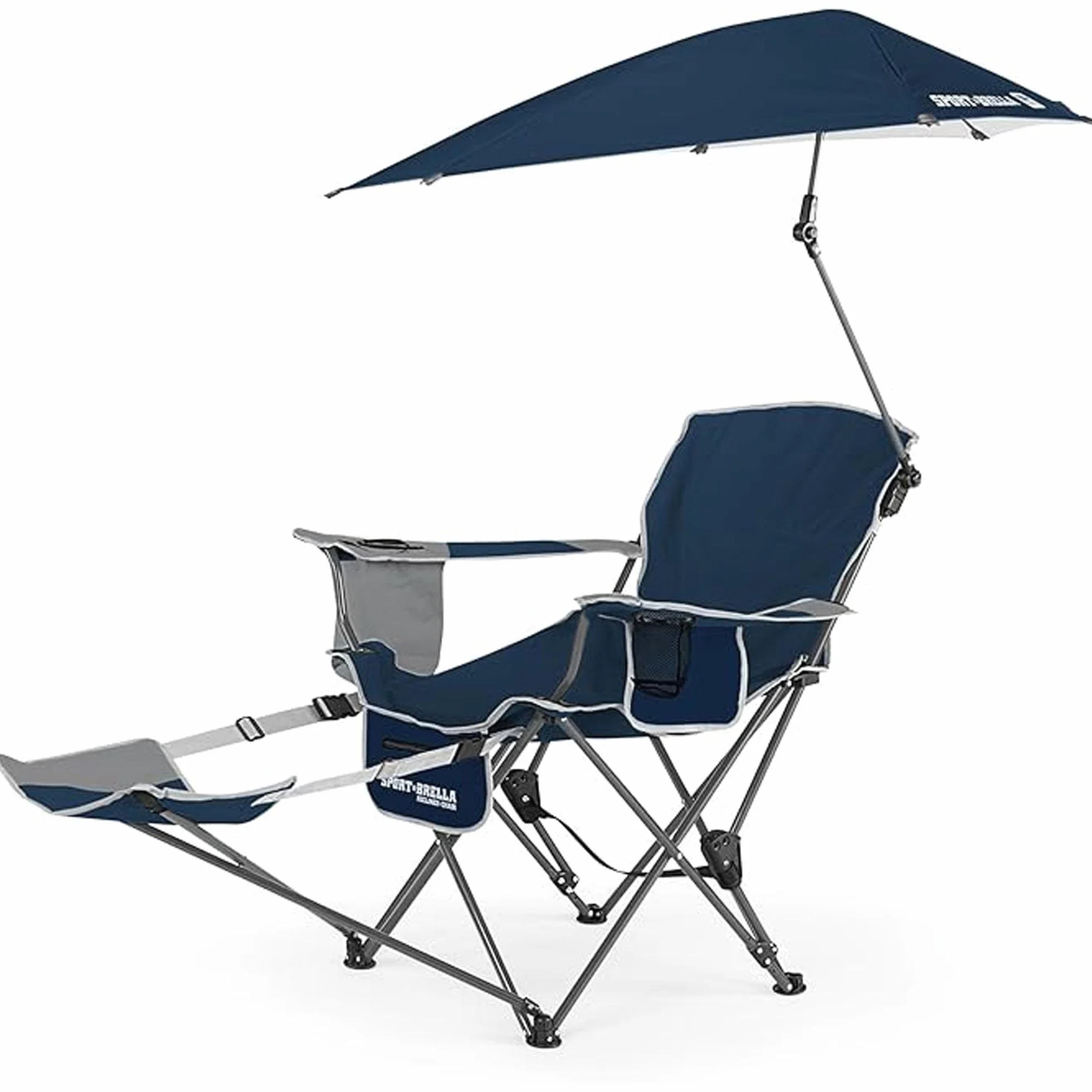 Sport-Brella Tragbarer Strandstuhl mit Kühlfach - Leichter Klappstuhl für Camping, 76 cm, 1 Stück, Ideal für Outdoor-Aktivitäten, Festivals und Entspannung am Wasser - UV-Schutz, Mitternachtsblau