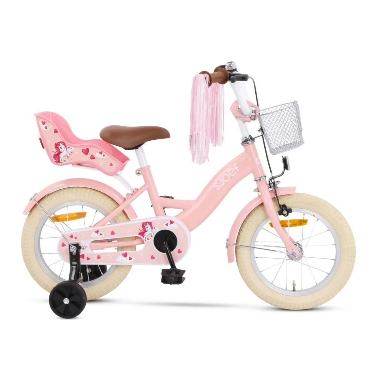 Dolly Kinderfahrrad 14 Zoll | Ab 3-5 Jahre | einfache Montage (95% vormontiert) | Kinder Fahrrad für Mädchen/Jugend | Kleidergröße von 98 bis 108 cm | inklusive Stützräder