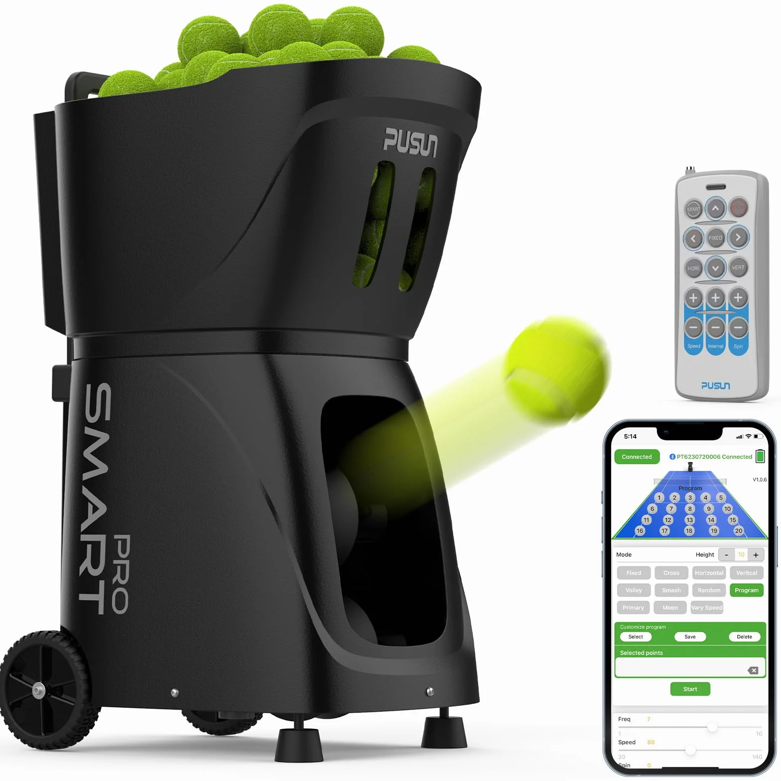 PT-SMARTPro Tennisballmaschine – Professioneller Auto-Ball-Server mit APP-Steuerung, 20 Landepunkten & variabler Geschwindigkeit, intelligenter Tennistrainer mit Multi-Winkel-System (4-6H Laufzeit)