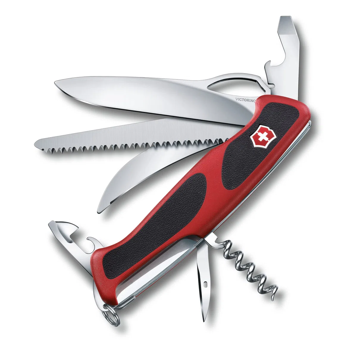 Victorinox Schweizer Taschenmesser, Ranger 57 M, Multitool, Swiss Army Knife mit 13 Funktionen, Einhand-Feststellklinge, Korkenzieher, rot/schwarz