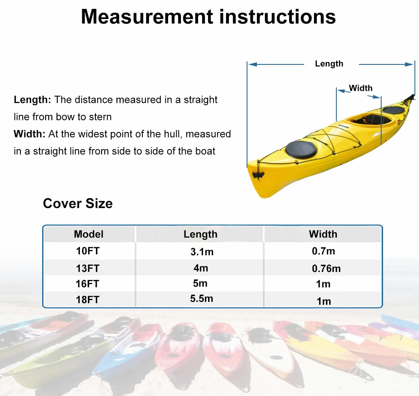 LDIW Universal Kajak Abdeckung, Vollständig Umlaufende Kanu Abdeckung 420D Wasserdicht und UV-beständig Staubschutzschild für Kanu Kajak Boot,Schwarz,18FT: 5.5mx1m