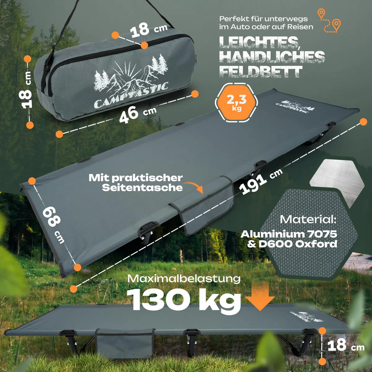 Feldbett Ultraleicht kompakt | Campingbett klappbar robust | Tragbare Campingliege für Wandern Outdoor Camping