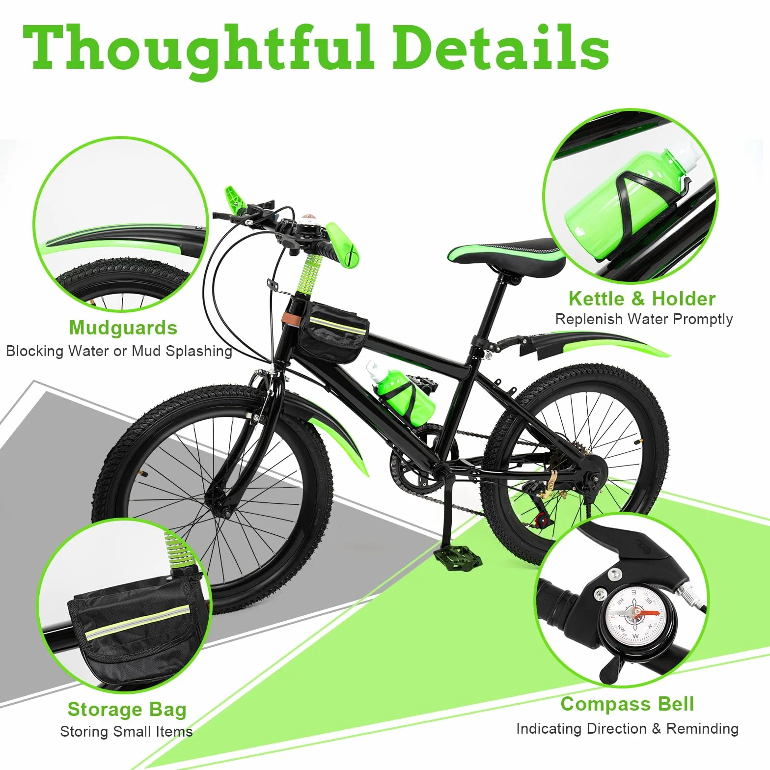 20 Zoll Kinderfahrrad Kinder Fahrrad für Jungen & Mädchen, 7 Gang Mountainbike mit Schutzblech, Wasserflasche, Kompassglocke, Tragfähigkeit 85KG, Von 8-13 Jahren