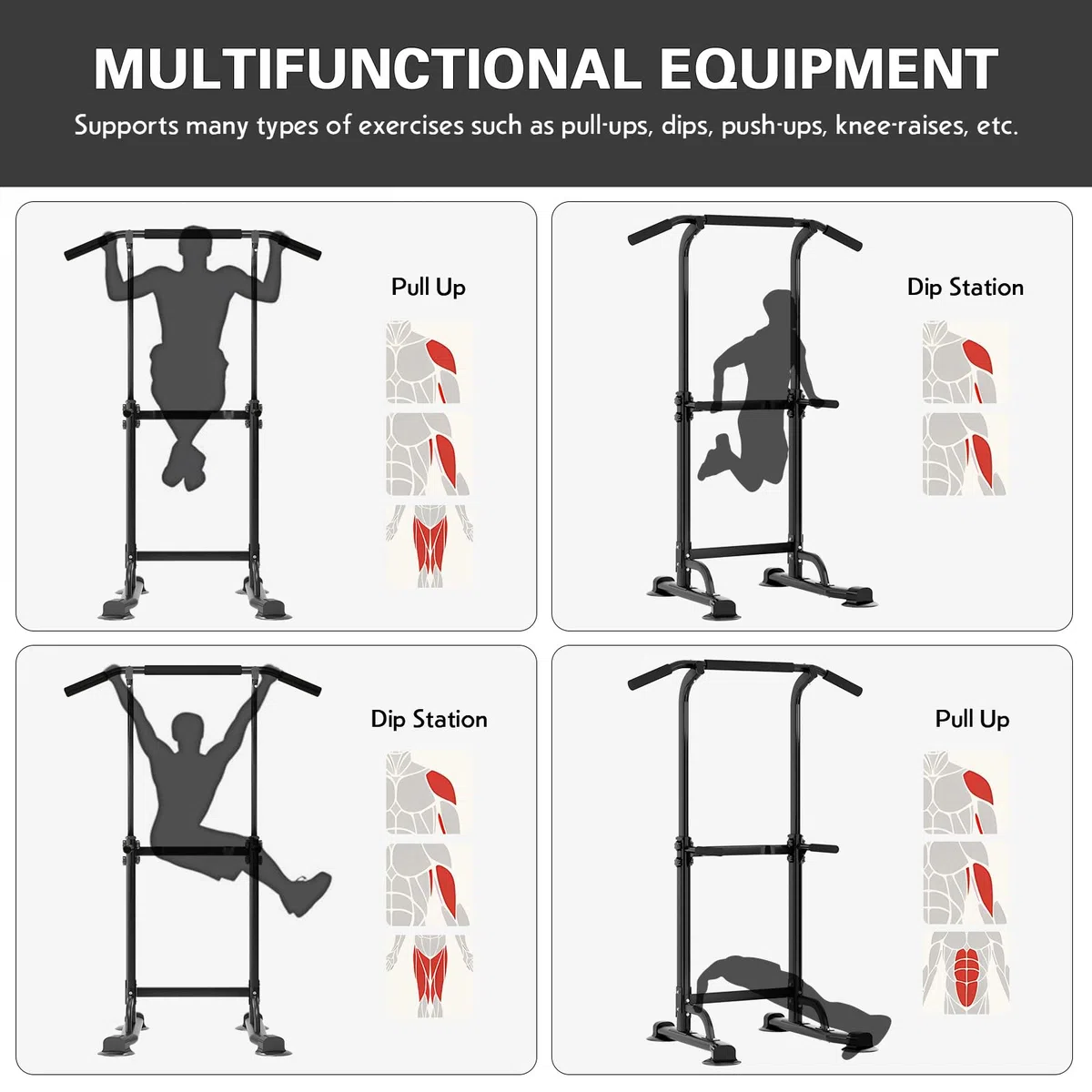 SDHYL Power Tower Kraftstation Klimmzugstange Dip-Stationen Höhe Verstellbar Schlingentraining Bauchtrainer Rückentrainer Für Anfänger Profis Trainieren Fitness