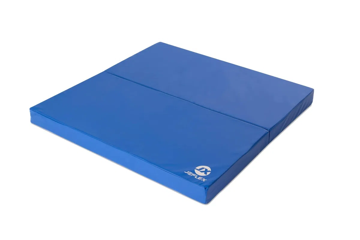 Jeflex - blaue klappbare Weichbodenmatte & Turnmatte 100 x 100 x 8 cm MADE IN GERMANY/faltbare Gymnastikmatte/platzsparende Fitnessmatte & faltbare Yogamatte/dicke Sportmatte für Kinderzimmer