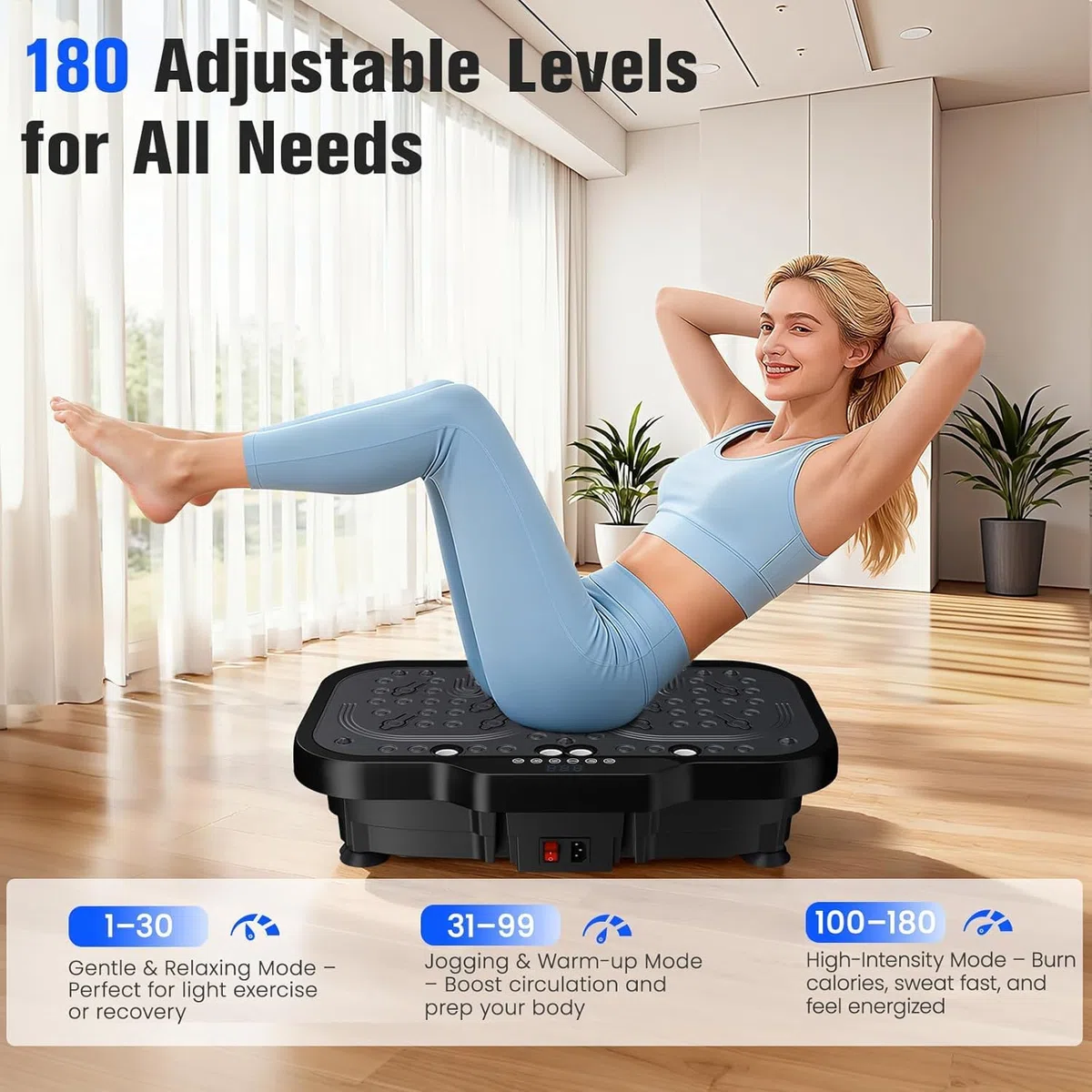 2026 Verbesserte Vibrationsplatte mit Zwei Motoren für Gewichtsabnahme, Ganzkörpertraining und Muskelaufbau, Vibration Plate mit 180 Stufen und 5 Modi, mit Bluetooth Maximalgewicht 150 kg